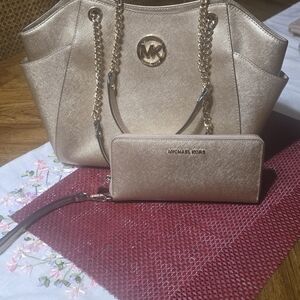 Michael Kors Gold Women's Bag and Wallet Set